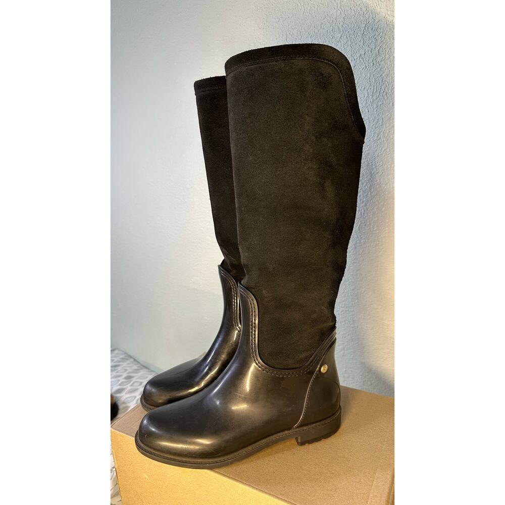 Menghi Italian Suede Leather & Rubber Rain Riding Tall Boots - Black, Size 35 - Picture 3 of 8